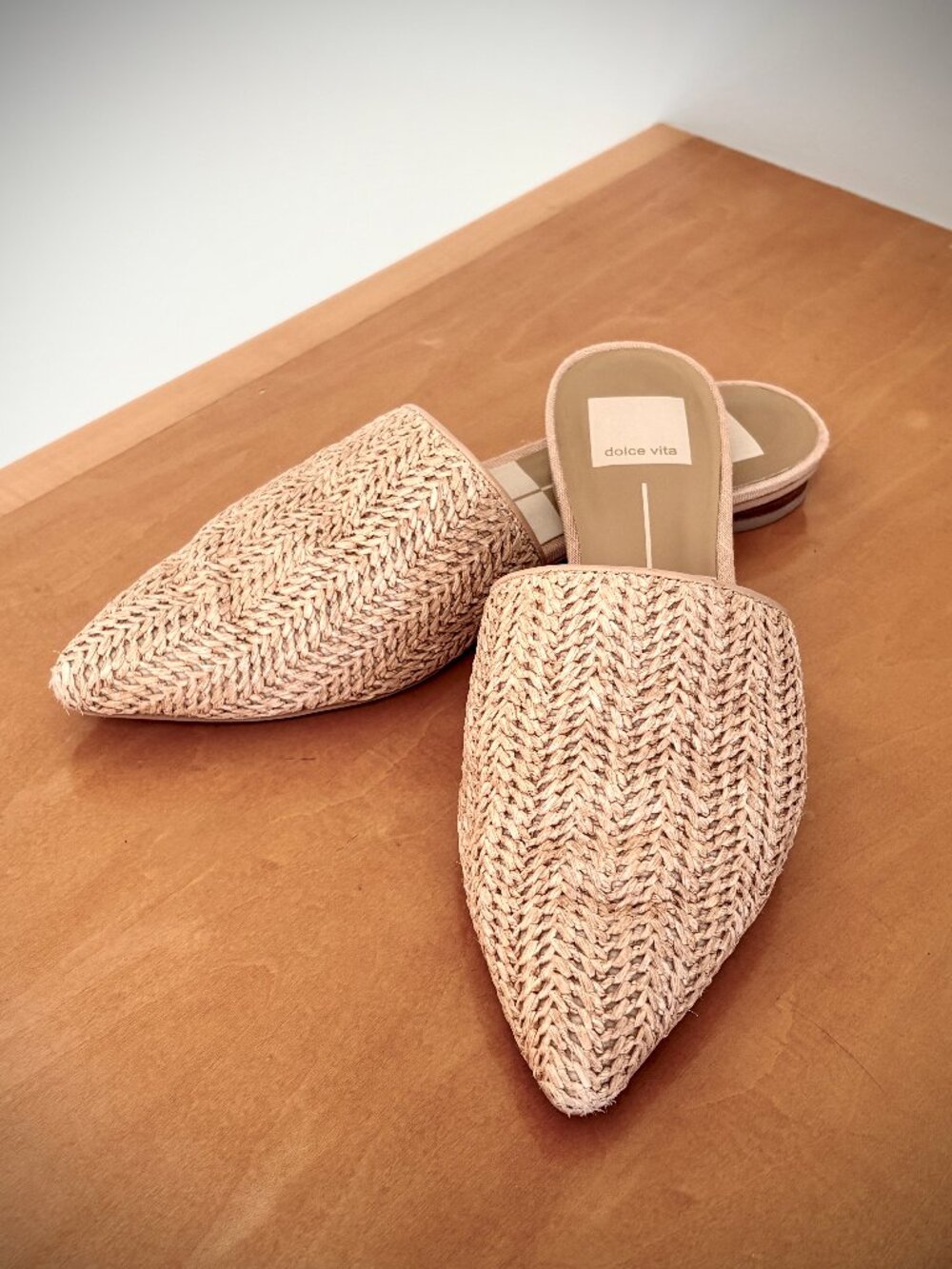 Dolce Vita "Ezra" Pointed Natural Raffia Flats, 7M
